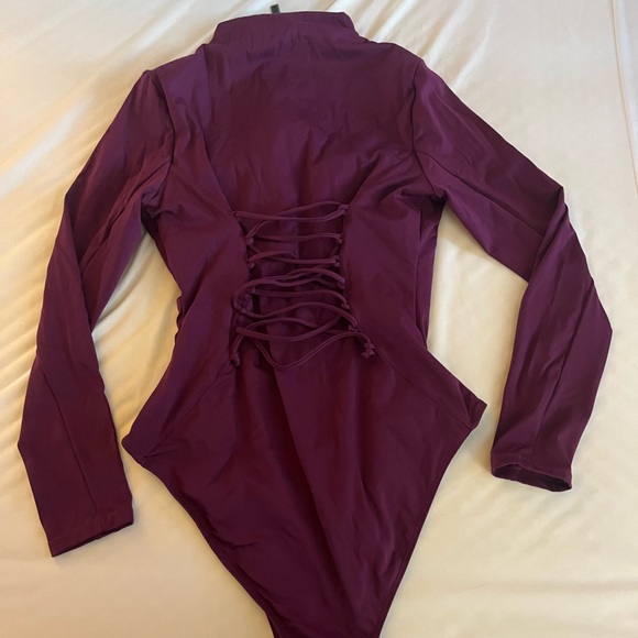 TA3 Swim Long Aubergine Burgundy Surfy One Piece Swimsuit, Extra Large NWT - Picture 6 of 13